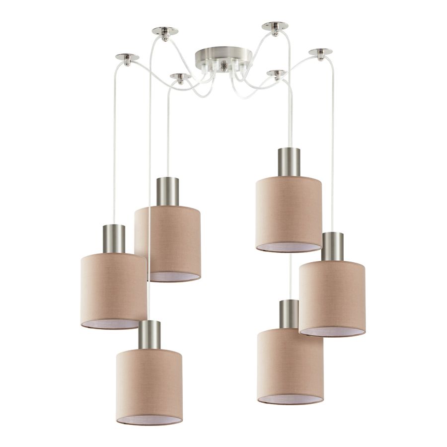 SE21-NM-4-NM6-SH3 ADEPT TUBE Nickel Matt Pendant Brown Fabric Shade+ HOMELIGHTING 77-8429