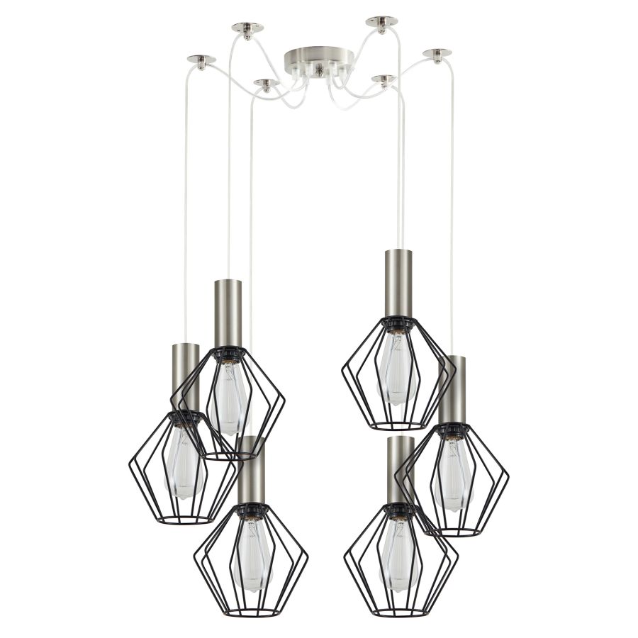 SE21-NM-4-NM6-GR1 ADEPT TUBE Nickel Matt Pendant Black Metal Grid+ HOMELIGHTING 77-8436