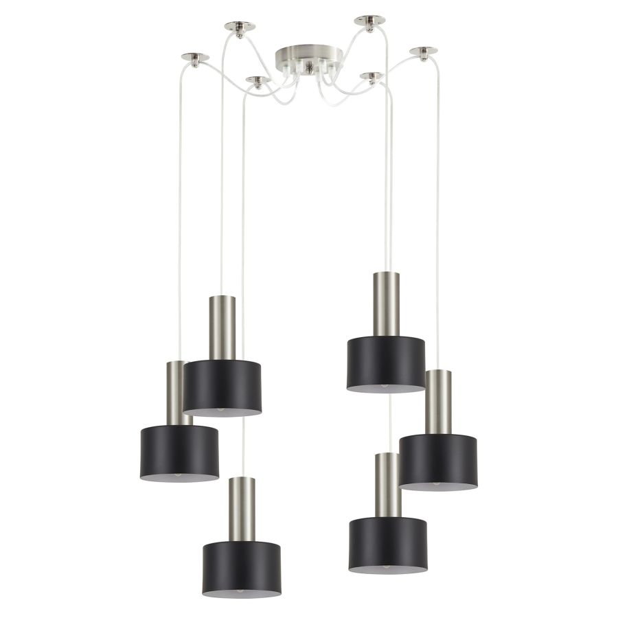 SE21-NM-4-NM6-MS1 ADEPT TUBE Nickel Matt Pendant Black Metal Shade+ HOMELIGHTING 77-8450