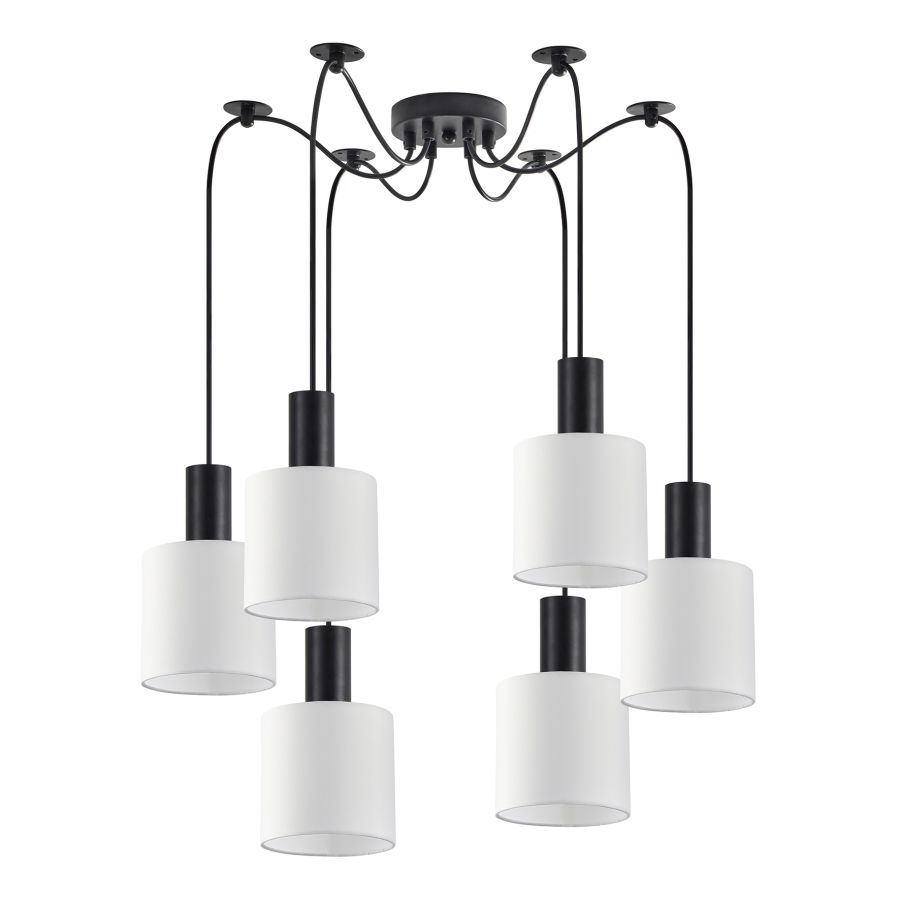 SE21-BL-4-BL6-SH1 ADEPT TUBE Black Pendant White Fabric Shade+ HOMELIGHTING 77-8506