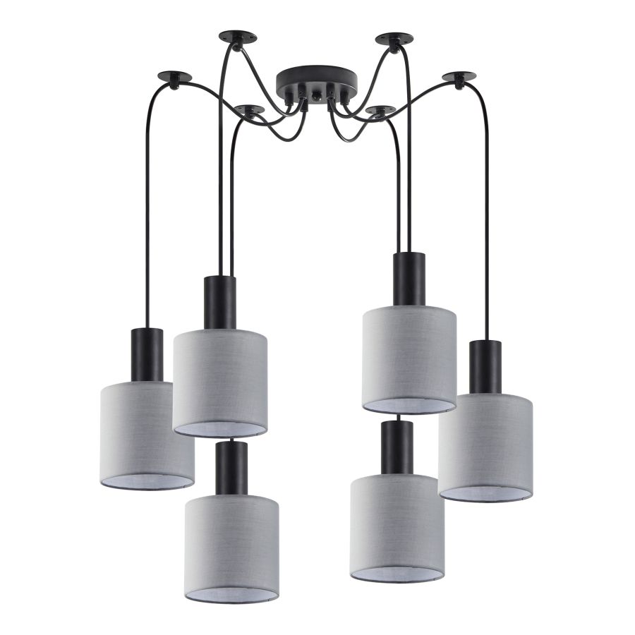 SE21-BL-4-BL6-SH2 ADEPT TUBE Black Pendant Grey Fabric Shade+ HOMELIGHTING 77-8513