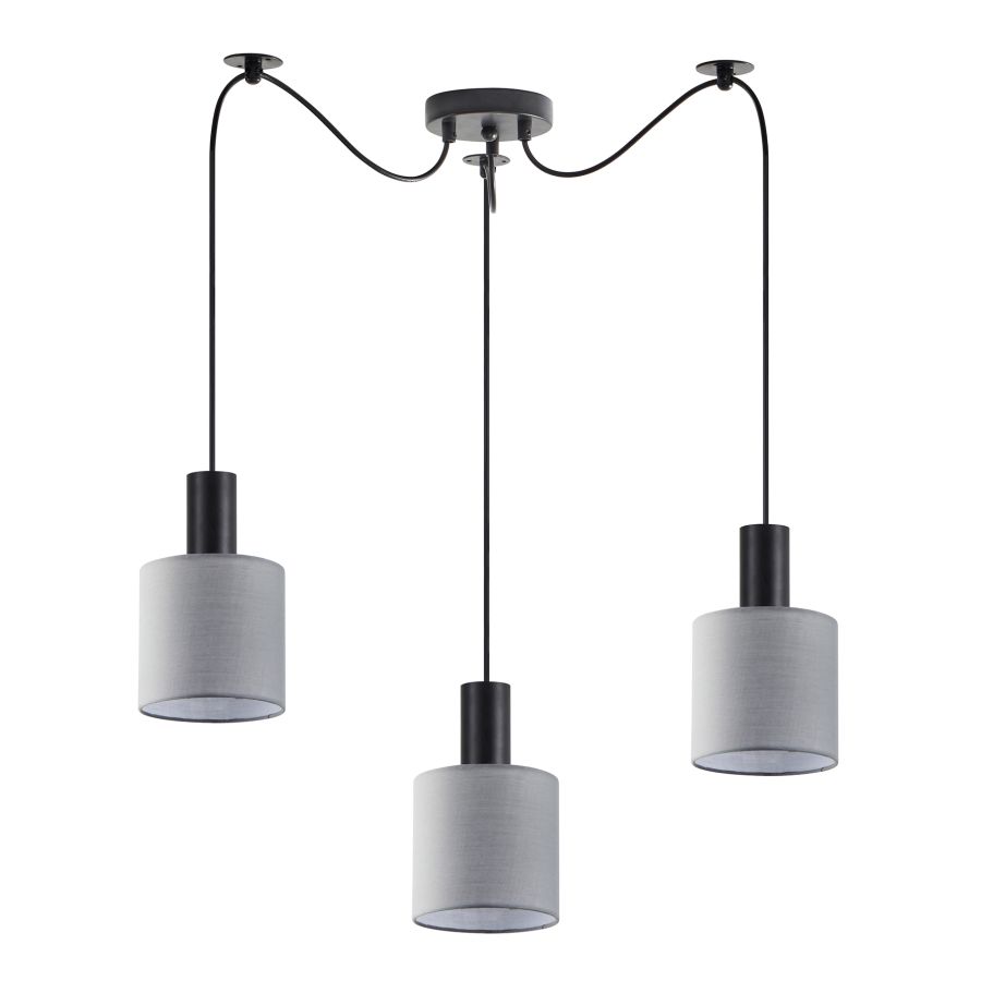 SE21-BL-4-BL3-SH2 ADEPT TUBE Black Pendant Grey Fabric Shade+ HOMELIGHTING 77-8514