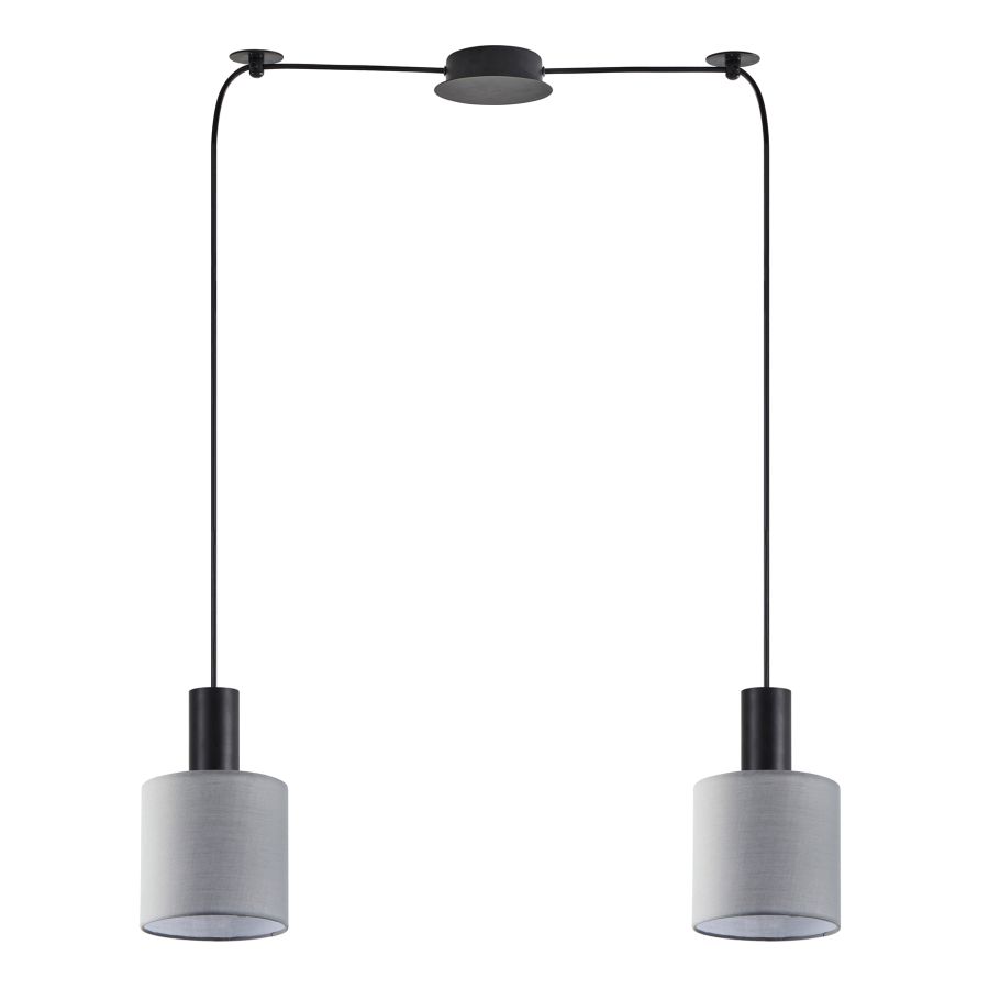 SE21-BL-4-BL2-SH2 ADEPT TUBE Black Pendant Grey Fabric Shade+ HOMELIGHTING 77-8515