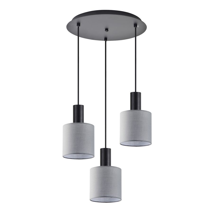 SE21-BL-4-3BL-SH2 ADEPT TUBE Black Pendant Grey Fabric Shade+ HOMELIGHTING 77-8516