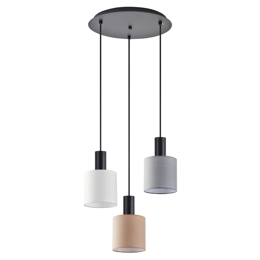 SE21-BL-4-3BL-SH123 ADEPT FLEX Black Pendant White, Grey, Brown Fabric Shade+ HOMELIGHTING 77-8915