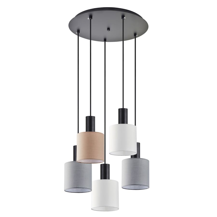 SE21-BL-4-5BL-SH123 ADEPT FLEX Black Pendant White, Grey, Brown Fabric Shade+ HOMELIGHTING 77-8916