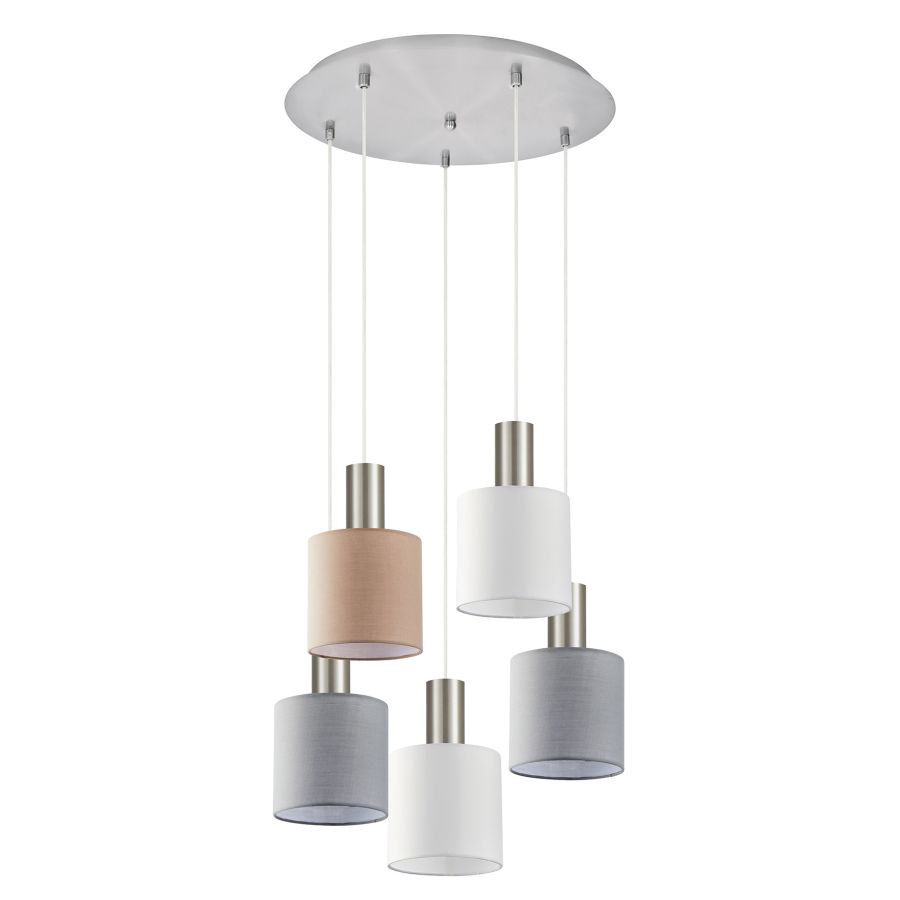 SE21-NM-4-5BL-SH123 ADEPT FLEX Nickel Matt Pendant White, Grey, Brown Fabric Shade+ HOMELIGHTING 77-8931
