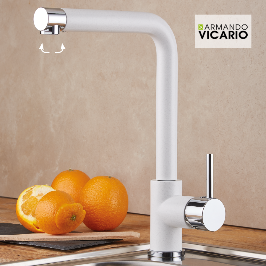 Μπαταρία Κουζίνας με Περιστρεφόμενο Ρουξούνι Cristalite Granite Superwhite Armando Vicario Fluo 18510-1301