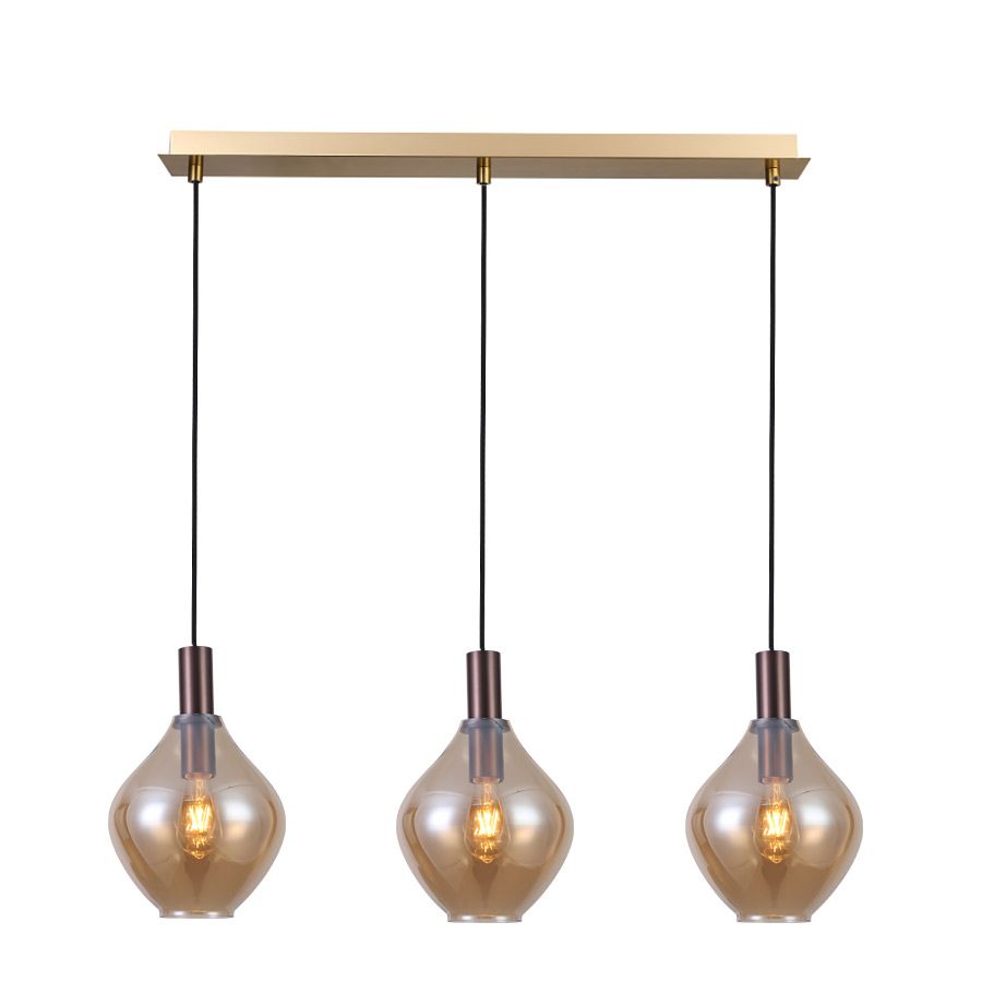 Φωτιστικό Κρεμαστό Τρίφωτη Ράγα L80xH120cm 3xE27 Χειροποίητο Γυαλί-Μέταλλο Οξυντέ Sun Light PEAR-3S-CO