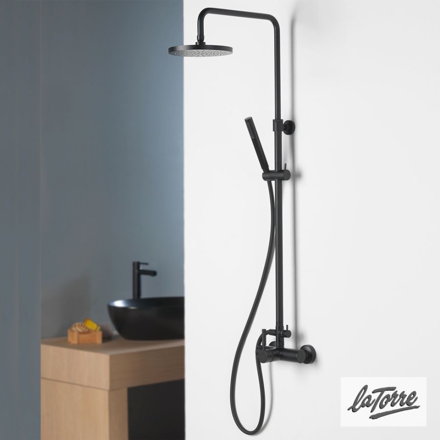 Μπαταρία Ντουζιέρας με Κεφαλή και Κολώνα ρυθμιζόμενου ύψους, Τech La Torre Black Matt 12065-400