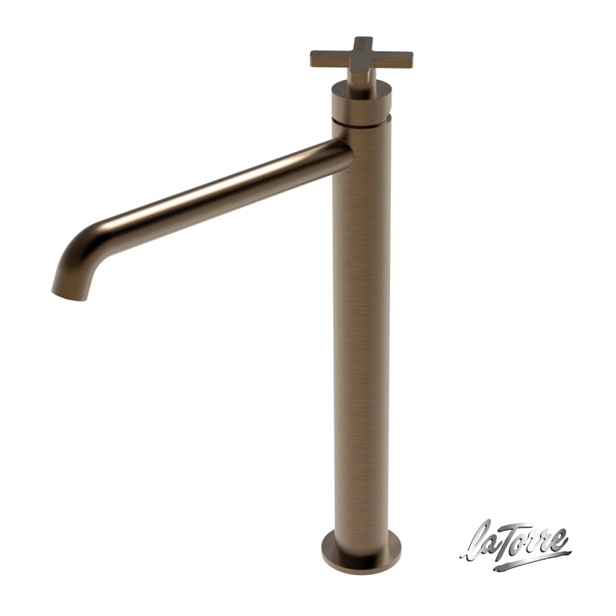 Μπαταρία Νιπτήρα Υψηλή με Βαλβίδα Clic-Clac Εlle Cross La Torre Antique Brass 38016-221
