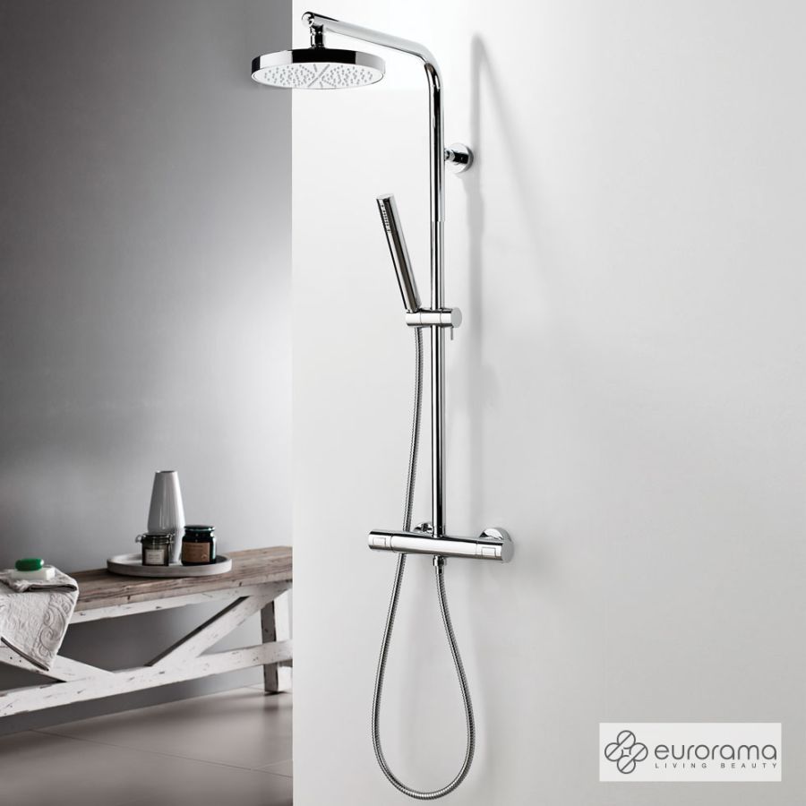 ΘερμοστατικήΜπαταρία Ντουζιέρας με Κεφαλή και Κολώνα μη ρυθμιζόμενου ύψους Thermo Round Eurorama Chrome 615066-100