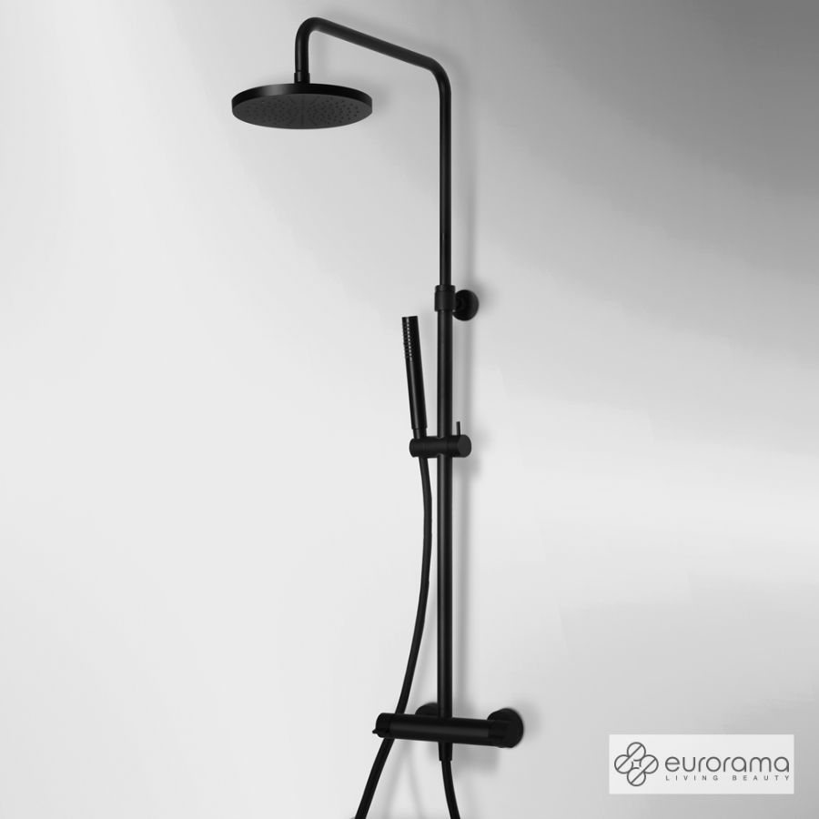 Μπαταρία Ντουζιέρας με Κεφαλή και Κολώνα ρυθμιζόμενου ύψους Eurorama Black Matt 712065-400