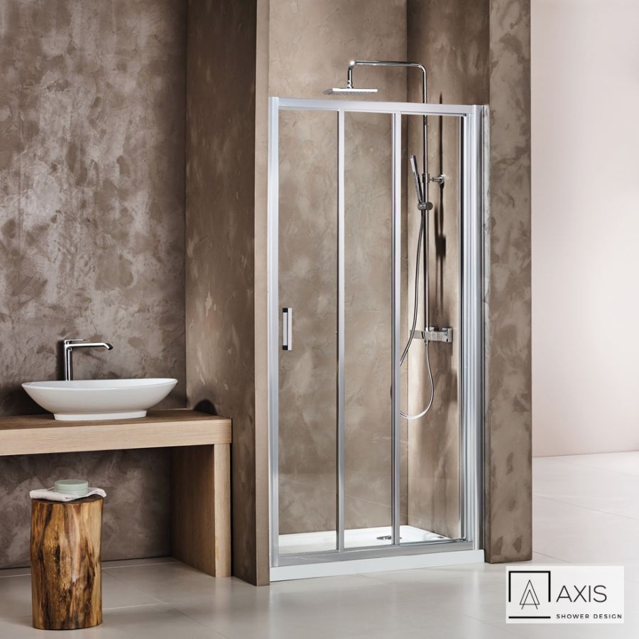 Συρόμενη τριπλή πόρτα καμπίνας ντουζιέρας AXIS 100 ύψους 185εκ. ρυθμιζόμενη από 97 έως 101εκ. Clean Glass Chrome SL3X100C-100