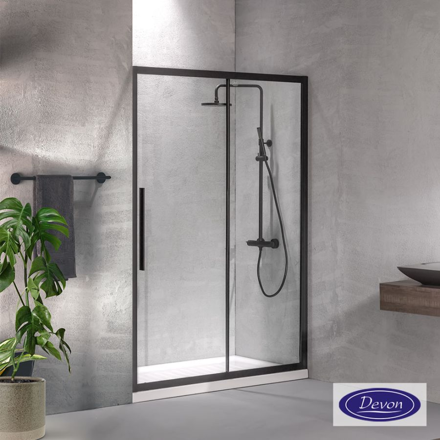 Συρόμενη πόρτα καμπίνας ντουζιέρας Flow 120 ύψους 195εκ. ρυθμιζόμενη από 117 έως 121εκ. Devon Clean Glass Black Matt SLF120C-400