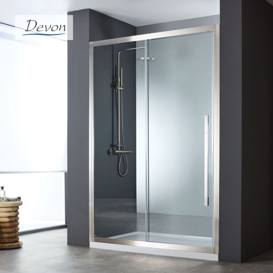 Συρόμενη πόρτα καμπίνας ντουζιέρας Noxx 140 ύψους 200εκ. ρυθμιζόμενη από 137 έως 139εκ. Devon Clean Glass AISI304 Inox SLN140C-111