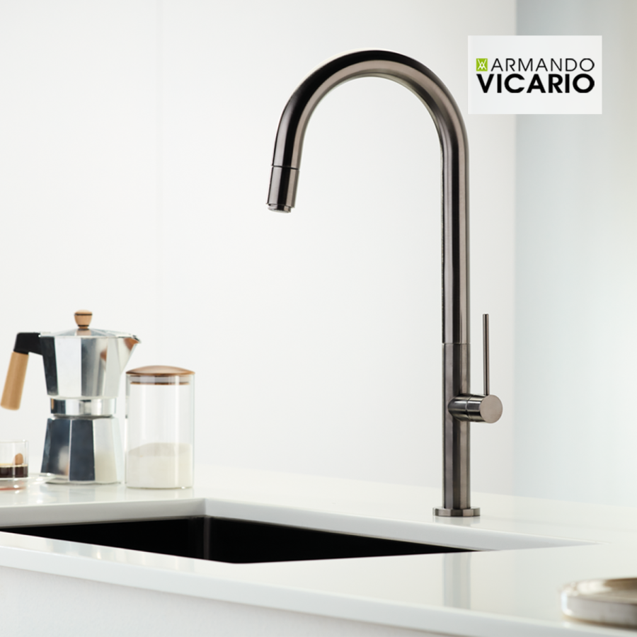 Μπαταρία Κουζίνας Black Brushed Περιστρεφόμενο ρουξούνι με συρόμενο ντους Armando Vicario Tozo 48780-410