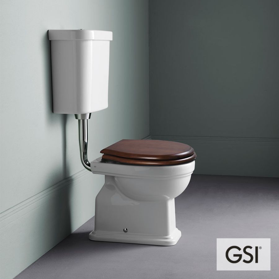 Λεκάνη Υψηλής Πίεσης Πισωστόμια CLASSIC με καζανάκι και Απλό κάλυμμα MS87C Ξύλο, GSI White 871100MW-300