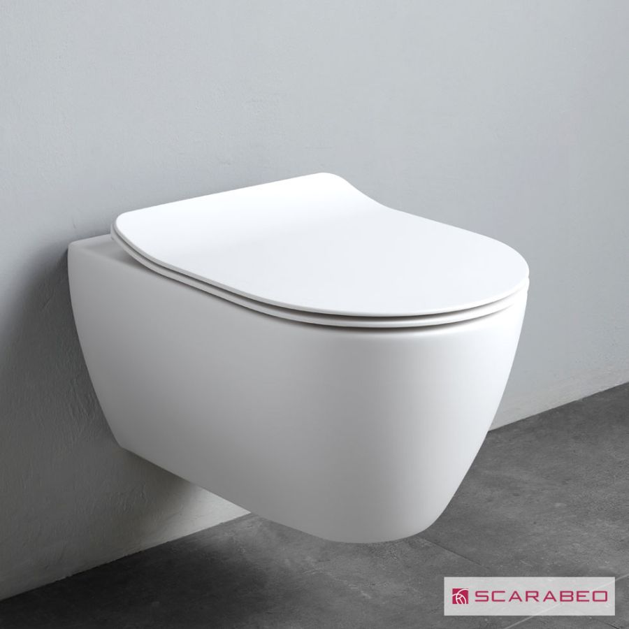 Λεκάνη Κρεμαστή MOON/50,5 Clean-Flush με κάλυμμα Slim Soft Close, Scarabeo Pearl (White Matt) 552000SC-301