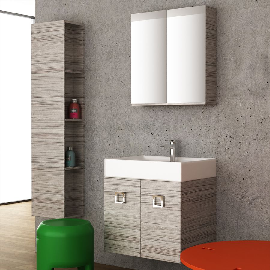 Orabella Touch 61 - Κρεμαστό Έπιπλο Μπάνιου με πορσελάνινο νιπτήρα Tecla και καθρέπτη ντουλάπι F60166-70150-70104-60166