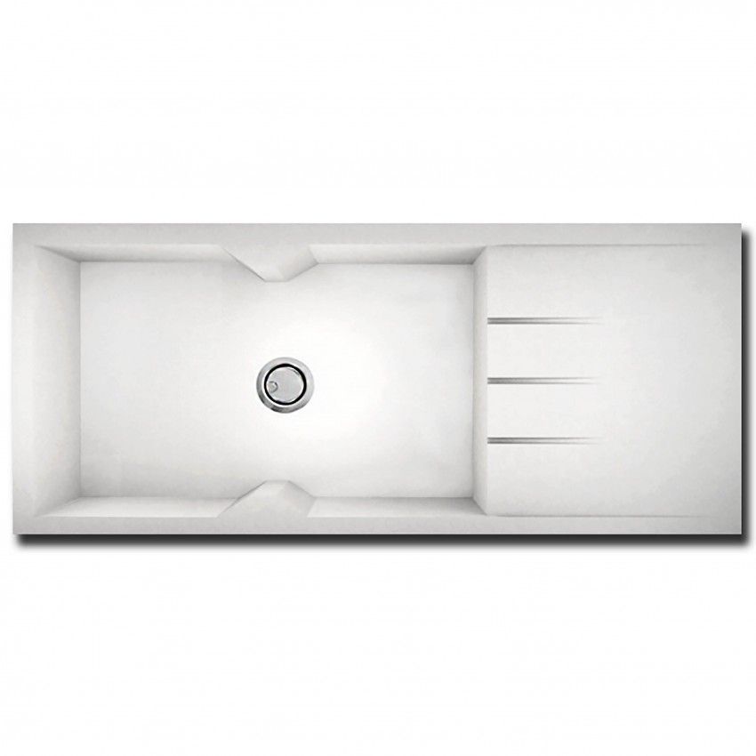 Νεροχύτης Κουζίνας 116x50cm Ένθετος Ερμάριο 80cm Γρανίτης Sanitec Ultra Granite 817-30-Bianco