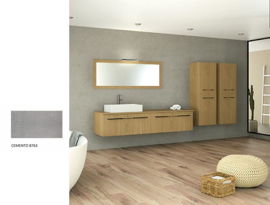 Έπιπλο Μπάνιου Μ140xB50xY35cm Βάση-Πάγκος-Νιπτήρας-Καθρέπτης-Φωτιστικό-2 Ερμάρια Μελαμίνη σε MDF Cemento Savvopoulos Ultima 08-8763