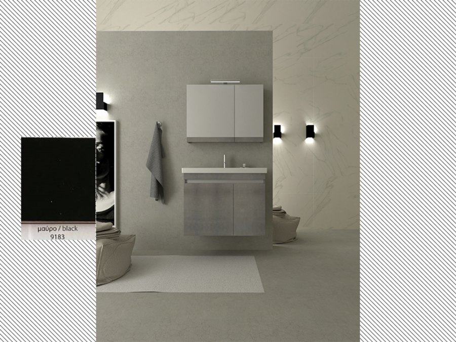 Σετ Έπιπλο Μπάνιου Βάση Π80xΥ60xΒ43cm MDF Λάκα Μαύρη,Νιπτήρας-Καθρέπτης-Φωτιστικό Savvopoulos Luxury City-XL-003-80-9183