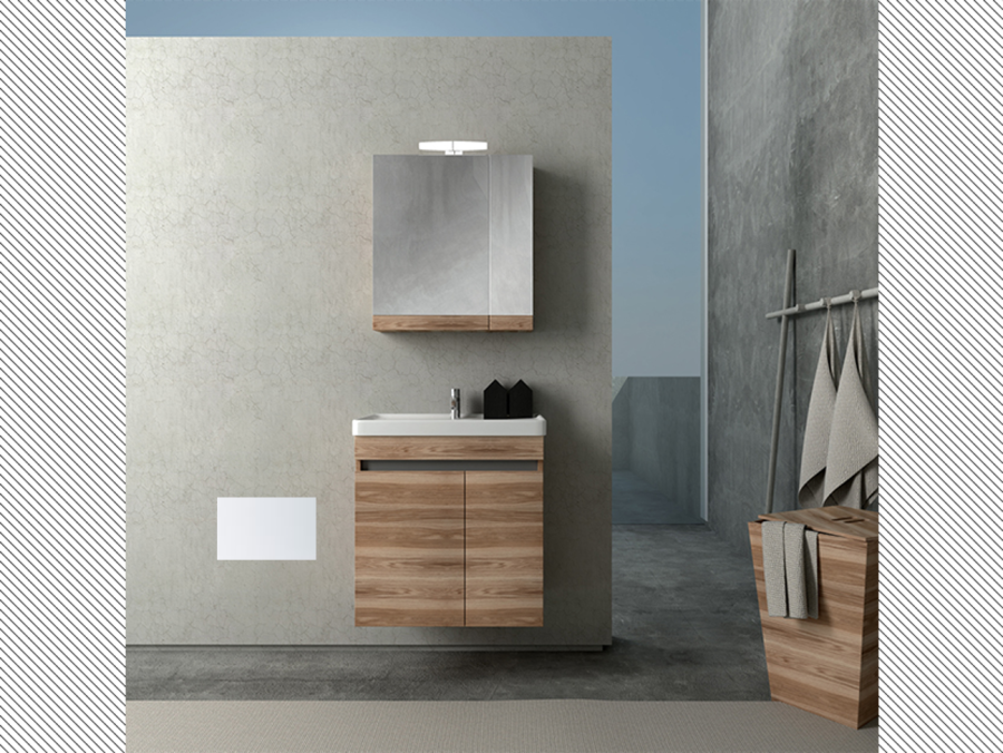 Σετ Έπιπλο Μπάνιου Βάση Π60*Υ60*Β38 εκ.MDF Λευκή Λάκα Γυαλιστερή,Νιπτήρας-Καθρέπτης-Φωτιστικό Savvopoulos Luxury City 001