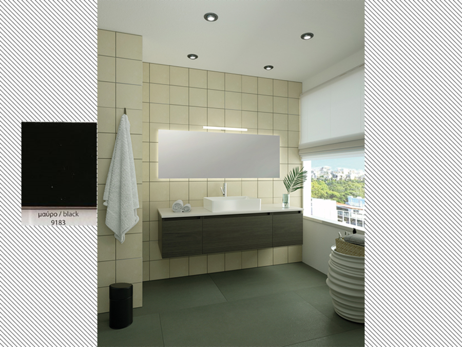 Έπιπλο Μπάνιου Π142Y35*B50 εκ.Βαφή Λάκας Μαύρο,Πάγκος Κ/Π Θαλάσσης,Νιπτήρας, Καθρέπτης Savvopoulos Elegance Soul 003