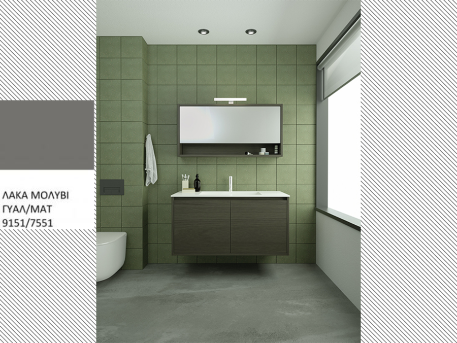 Σετ Έπιπλο Μπάνιου 71*50 εκ.MDF Λάκα Μολυβί, Νιπτήρας Solid Λευκό, Καθρέπτης, Φωτιστικό, Urban IΙ