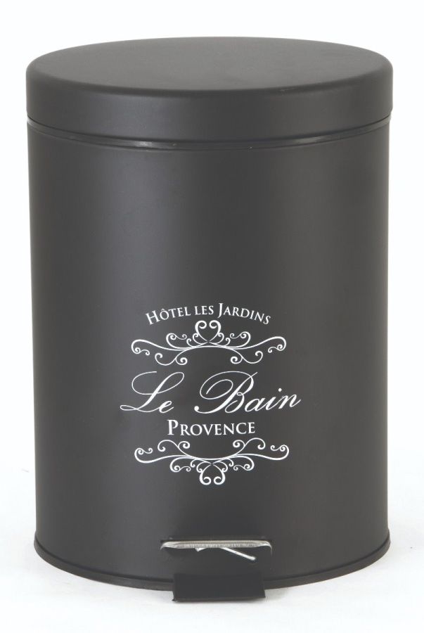 Χαρτοδοχείο Classic "Le Bain" 5lt Μαύρο Ματ με μεταξωτό τύπωμα Ecocasa 02-4644