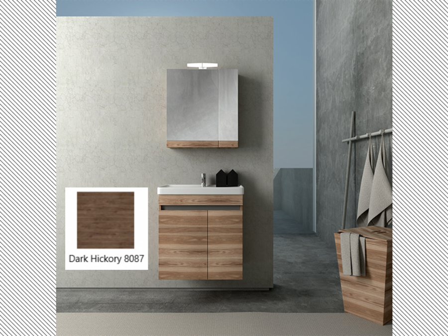 Σετ Έπιπλο Μπάνιου Βάση Π60xΥ60xΒ38 εκ.MDF Μελαμίνη Dark Hickory,Νιπτήρας-Καθρέπτης-Φωτιστικό Savvopoulos Luxury City 001
