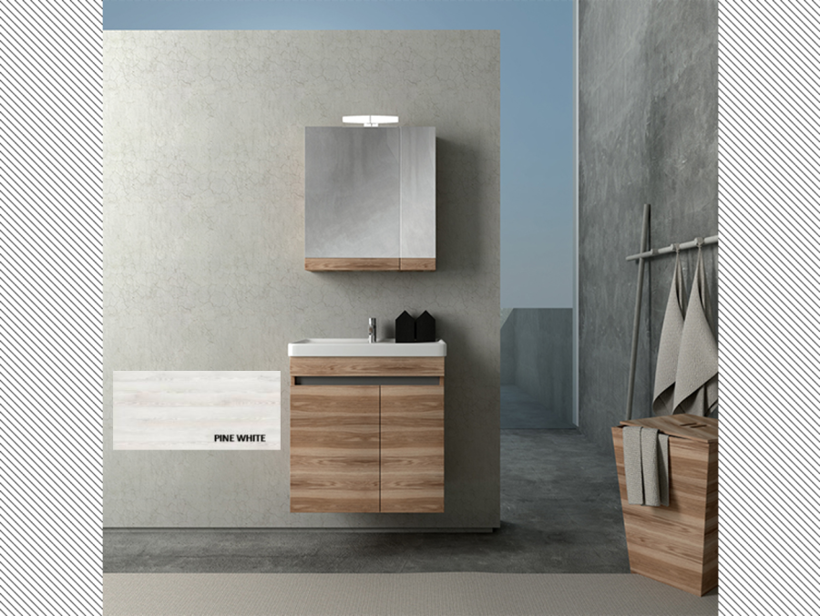 Σετ Έπιπλο Μπάνιου Βάση Π60xΥ60xΒ38 εκ.MDF Μελαμίνη Pine White,Νιπτήρας-Καθρέπτης-Φωτιστικό Savvopoulos Luxury City 001