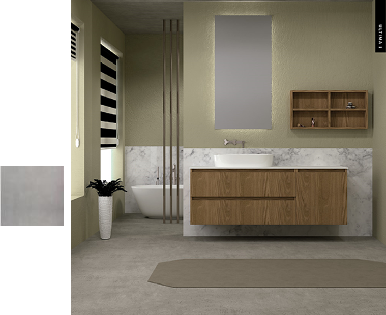 Έπιπλο Μπάνιου Μ126xB50xY55cm Βάση-Πάγκος Solid 12mm-Νιπτήρας-Καθρέπτης-Άνω Ντουλάπι, Μελαμίνη σε MDF Cemento Savvopoulos Ultima 01-8763