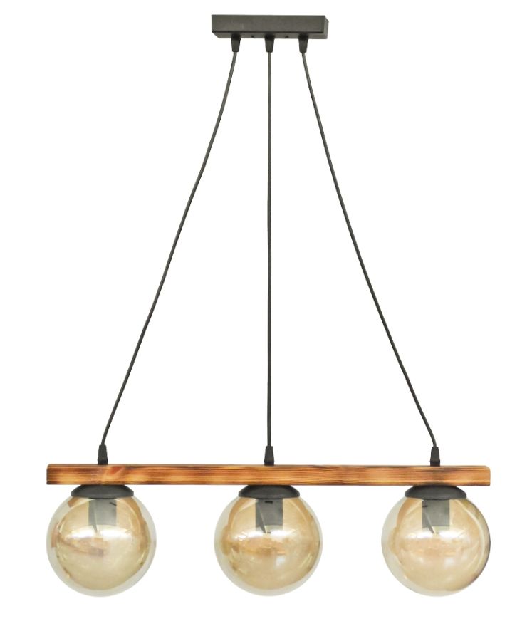 Κρεμαστό φωτιστικό με γυαλιά μελί R-600 CABLE RAGA 3/L WOOD Heronia 30-0073