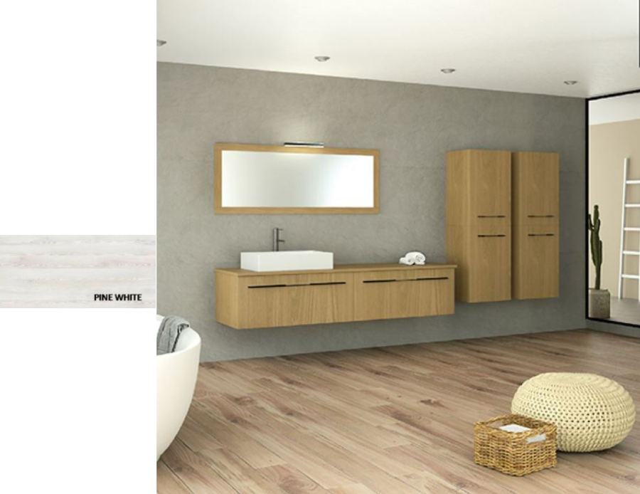 Έπιπλο Μπάνιου Μ140xB50xY35cm Βάση-Πάγκος-Νιπτήρας-Καθρέπτης-Φωτιστικό-2 Ερμάρια Μελαμίνη σε MDF Pine Wood Savvopoulos Ultima 08-8010