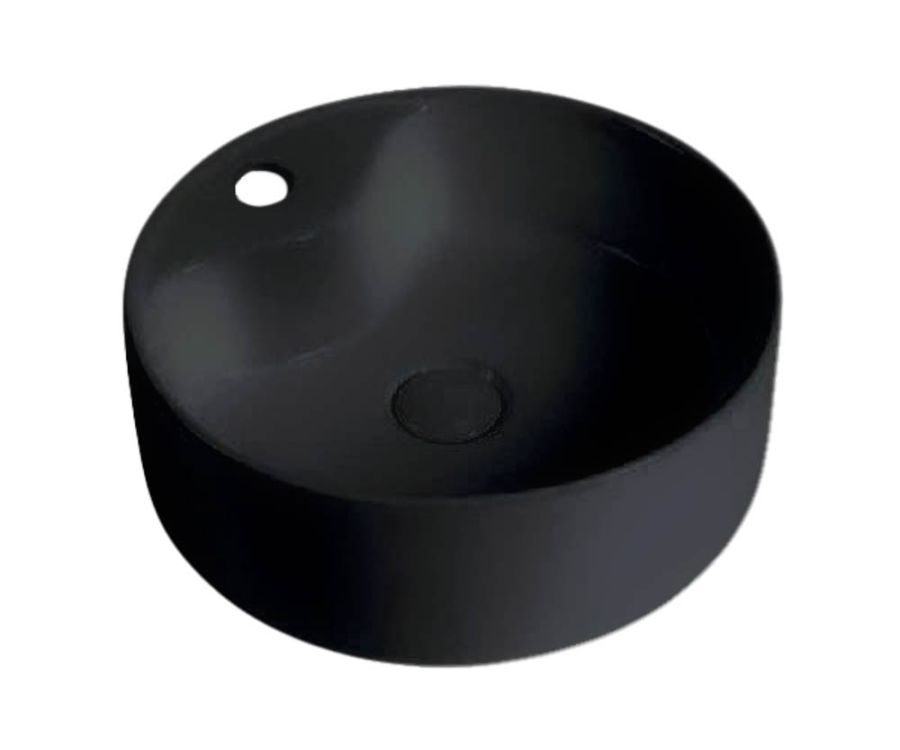 Νιπτήρας Επικαθήμενος Ø46x15,5cm με οπή Μπαταρίας Πορσελάνη Ceramita Ring Black Matt