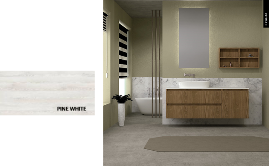 Έπιπλο Μπάνιου Μ126xB50xY55cm Βάση-Πάγκος Solid 12mm-Νιπτήρας-Καθρέπτης-Άνω Ντουλάπι, Μελαμίνη σε MDF Pine White Savvopoulos Ultima 01-8010