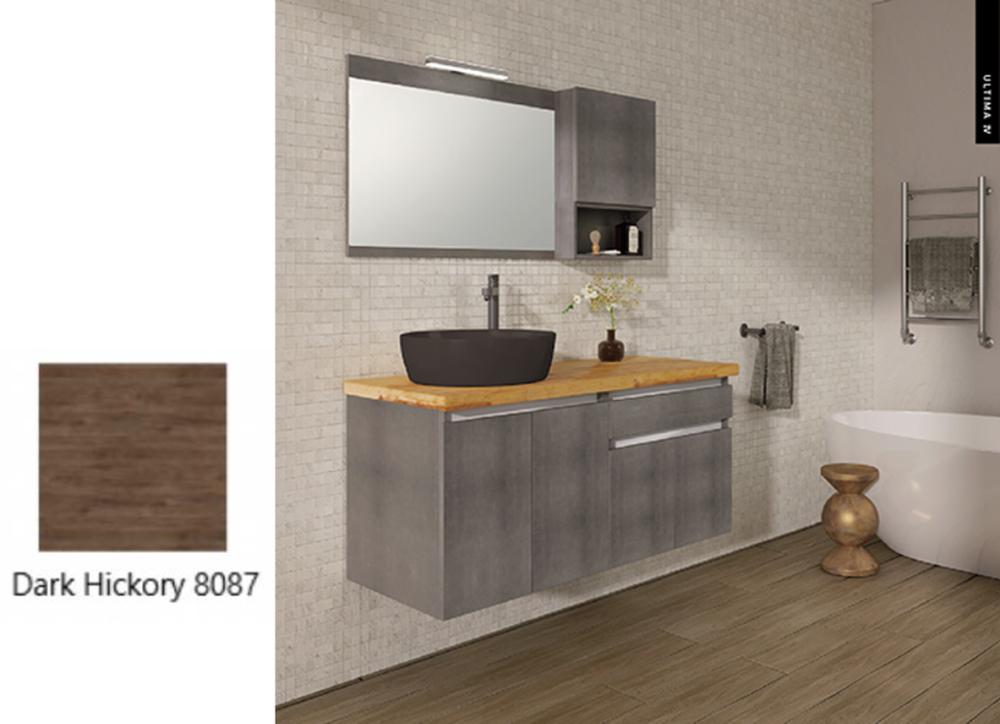 Έπιπλο Μπάνιου Μ120xB50xY55cm Βάση-Πάγκος Μασίφ Ξύλο Πεύκο-Νιπτήρας-Καθρέπτης-Φωτιστικό-Άνω Ντουλάπι Μελαμίνη σε MDF Dark Hickory Savvopoulos Ultima 04-8087