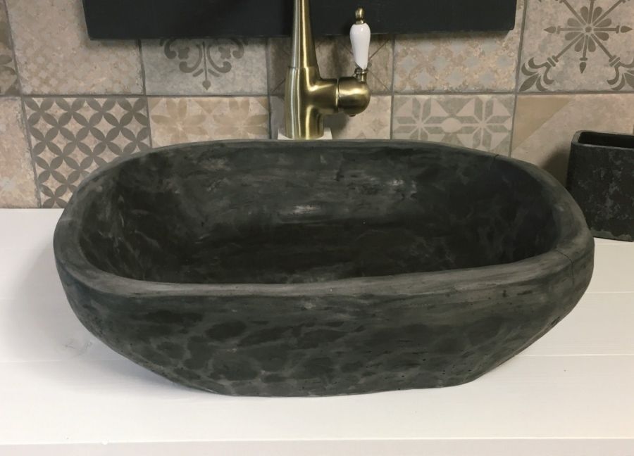 Νιπτήρας Χειροποίητος Επικαθήμενος 48,5*38*13,5 εκ. Μαύρος Travertino "ΑΤΛΑΣ" 90021