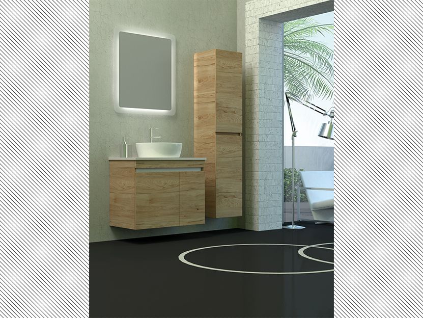 Σετ Έπιπλο Μπάνιου Βάση Π70*Υ60*Β43 εκ.MDF Μελαμίνη Light Hickory,Νιπτήρας-Καθρέπτη Savvopoulos Luxury City XL 002