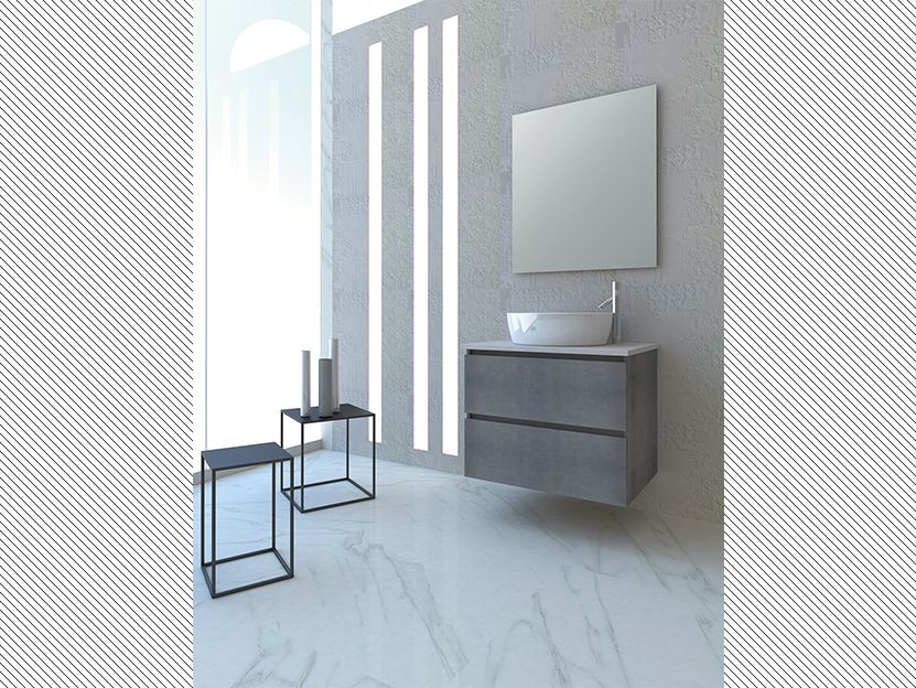 Σετ Έπιπλο Μπάνιου Μ71xB50xY55cm Βάση-Πάγκος-Νιπτήρας-Καθρέπτης Laminate Μελαμίνη MDF Cemento Savvopoulos Funky 005