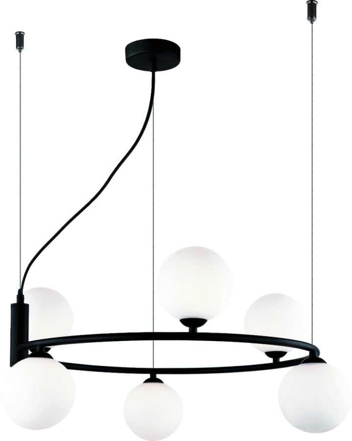 Φωτιστικό Κρεμαστό Εξάφωτο 6*G9 Μαύρο Μέταλλο /Γυαλί Οπάλ Σατινάτο Viokef Fancy 4208500