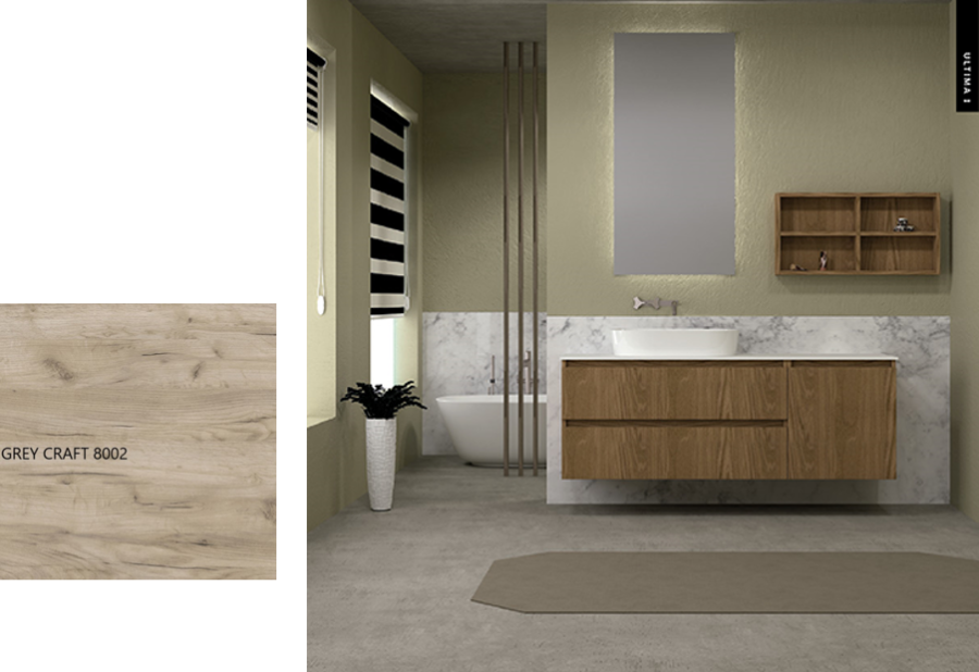 Έπιπλο Μπάνιου Μ126xB50xY55cm Βάση-Πάγκος Solid 12mm-Νιπτήρας-Καθρέπτης-Άνω Ντουλάπι, Μελαμίνη σε MDF Grey Craft Savvopoulos Ultima 01-8002