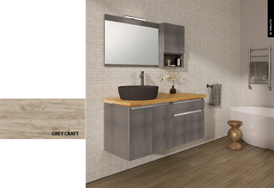 Έπιπλο Μπάνιου Μ120xB50xY55cm Βάση-Πάγκος Μασίφ Ξύλο Πεύκο-Νιπτήρας-Καθρέπτης-Φωτιστικό-Άνω Ντουλάπι Μελαμίνη σε MDF Grey Craft Savvopoulos Ultima 04-8002